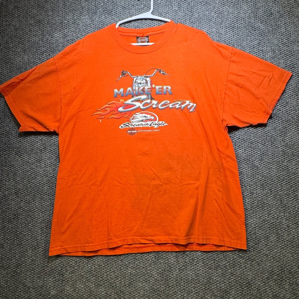 Harley Davidson T Shirt XL Orange Screamin Eagle Make Er Scream Quincy IL 2001